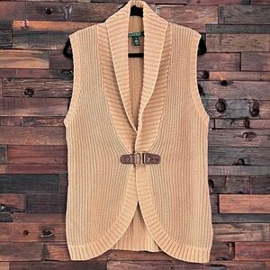 Ralph Lauren Knitted Sweater Vest with Leather & Brass Buckle Closure, Size M